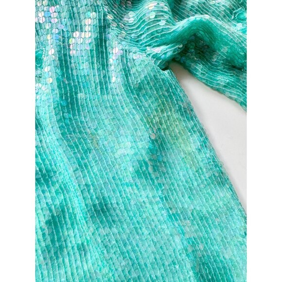 Vintage 90's SAKS FIFTH AVENUE Turquoise Beaded Sequin Blouse Skirt Set, Size M - Picture 7 of 16